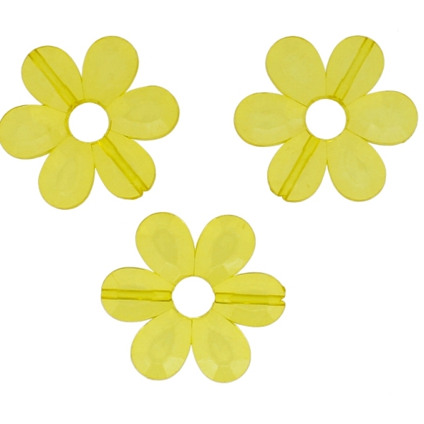 TRANSPARENT PLASTIC BEADS - FLOWER 04 FACETED - INNER HOLE 7.5mm - 33x4mm YELLOW V22 - 50g Hole-1.8mm (23pcs.)