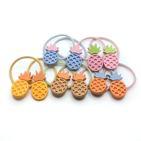 JEWELRY - ACCESSORY FOR HAIR - RUBBER WITH POLYRESIN - PINEAPPLE 01 - MIX COLORS - PACKAGE 10 pairs