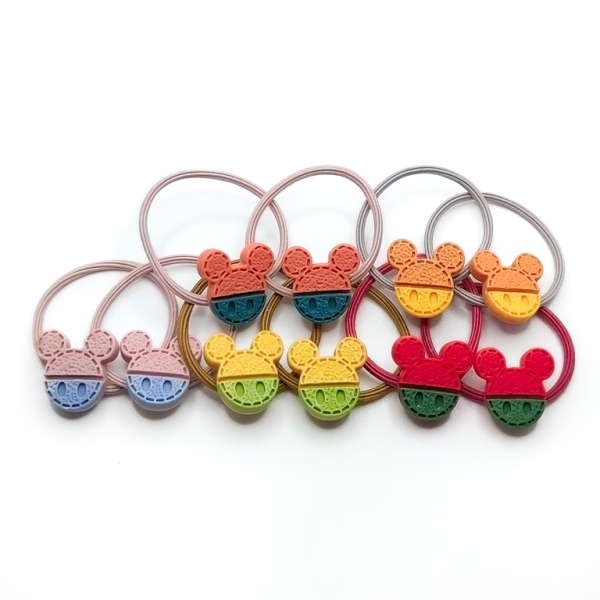 JEWELRY - ACCESSORY FOR HAIR - RUBBER WITH POLYRESIN - MICKEY MOUSE 01 - MIX COLORS - PACKAGE 10 pairs