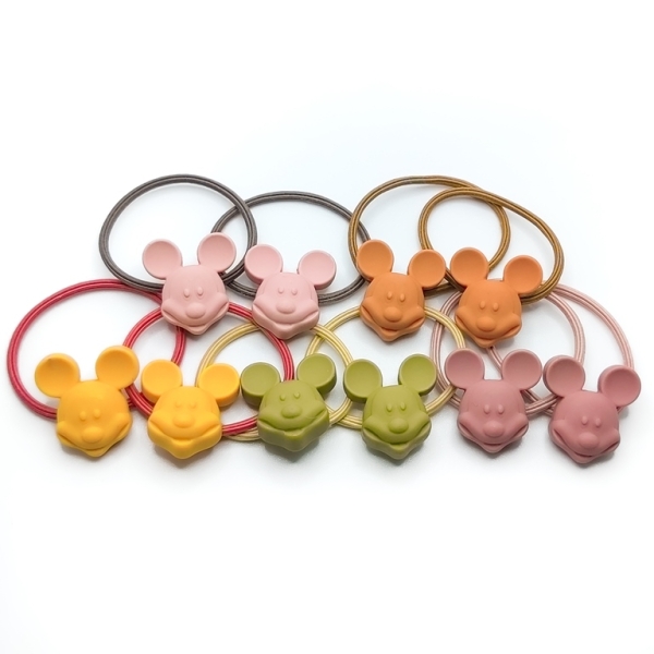 JEWELRY - ACCESSORY FOR HAIR - RUBBER WITH POLYRESIN - MICKEY MOUSE 02 - MIX COLORS - PACKAGE 10 pairs