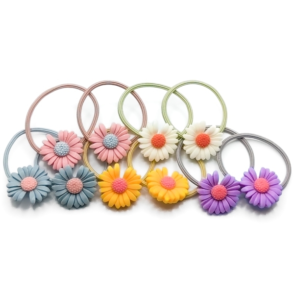 JEWELRY - ACCESSORY FOR HAIR - RUBBER WITH POLYRESIN - FLOWER 01 - MIX COLORS - PACKAGE 10 pairs