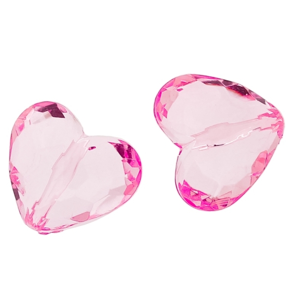 TRANSPARENT PLASTIC BEADS - HEART 06 FACETED - 25x29x16mm PINK V04 - PACKAGE 500g Hole-2.8mm (80pcs.)