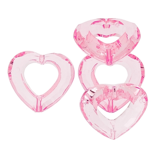 TRANSPARENT PLASTIC BEADS - HEART 08 CONTOUR - INNER HOLE 13x14mm - 25x28x9mm PINK V04 - 50g Hole-2.0mm (21pcs.)