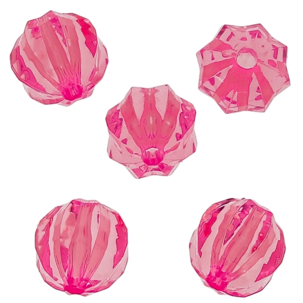 TRANSPARENT PLASTIC BEADS - BALL FACETED 03 WITH STRIPES - 20mm PINK (DARK) V05 - 50g Hole-4.0mm (14pcs.)