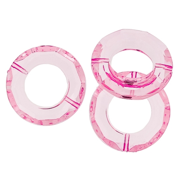 TRANSPARENT PLASTIC BEADS - RING FACETED 01 - INNER HOLE 16mm - 30x8mm PINK V04 - 50g Hole-1.8mm (15pcs.)