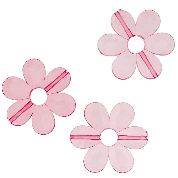 TRANSPARENT PLASTIC BEADS - FLOWER 04 FACETED - INNER HOLE 7.5mm - 33x4mm PINK (DARK) V05 - 50g Hole-1.8mm (23pcs.)