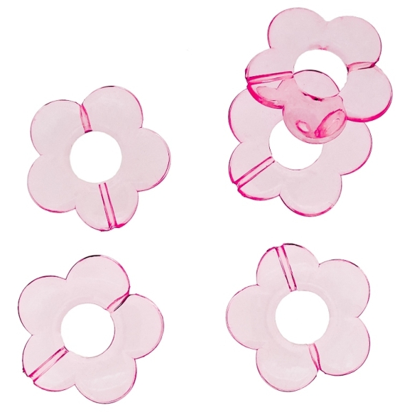 TRANSPARENT PLASTIC BEADS - FLOWER 06 - INNER HOLE 12mm - 30x5mm PINK V04 - 50g Hole-2.0mm (20pcs.)