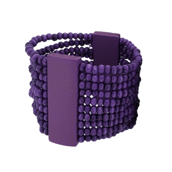 JEWELRY - ELASTIC BRACELET - WOODEN - 2 TILES WITH 10 STRINGS - PURPLE А06 - 1pc.