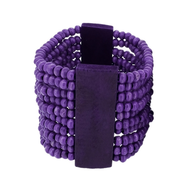 JEWELRY - ELASTIC BRACELET - WOODEN - 2 TILES WITH 10 STRINGS - PURPLE (DARK) А01 - 1pc.