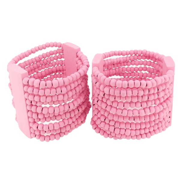 JEWELRY - ELASTIC BRACELET - WOODEN - 2 TILES WITH 10 STRINGS - PINK (MATTE) - PACKAGE 12pcs.