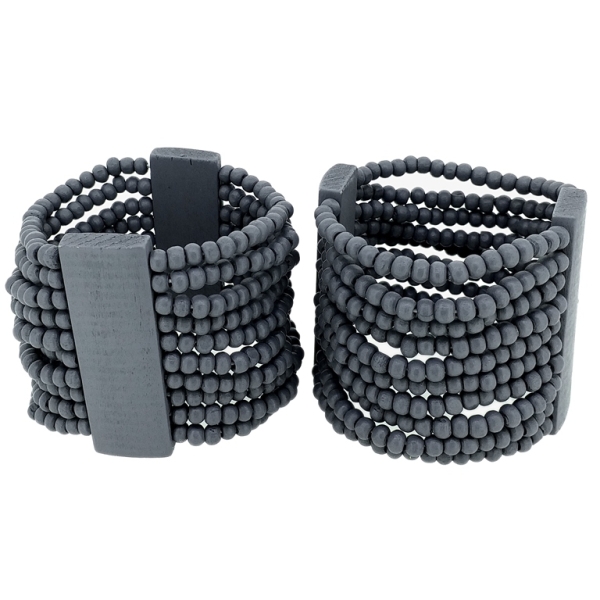 JEWELRY - ELASTIC BRACELET - WOODEN - 2 TILES WITH 10 STRINGS - GRAY (DARK) (MATTE) - PACKAGE 12pcs.