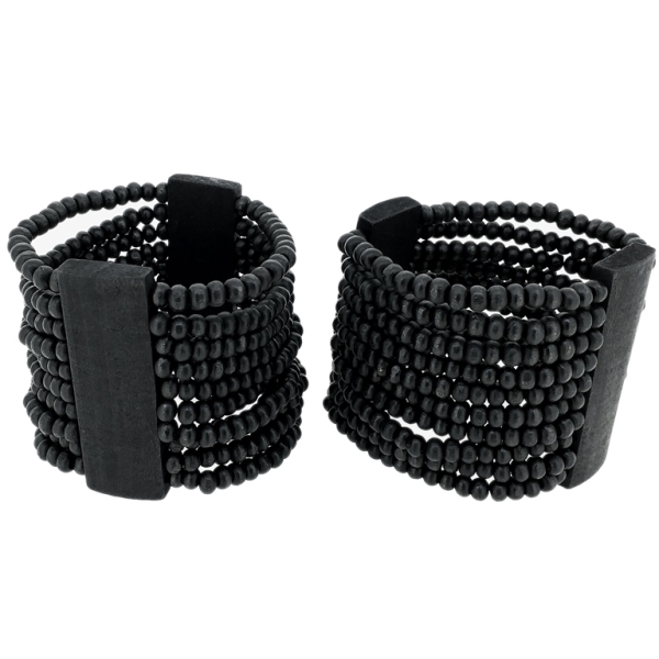 JEWELRY - ELASTIC BRACELET - WOODEN - 2 TILES WITH 10 STRINGS - BLACK 026 - PACKAGE 12pcs.