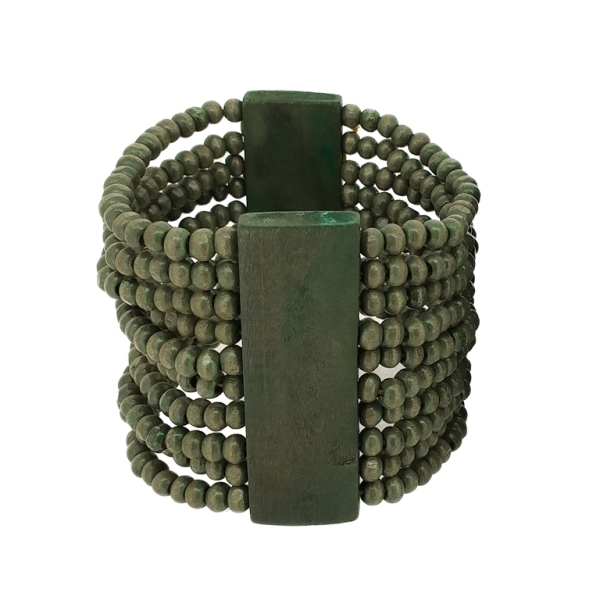 JEWELRY - ELASTIC BRACELET - WOODEN - 2 TILES WITH 10 STRINGS - GREEN (DARK) А51 - 1pc.