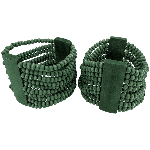 JEWELRY - ELASTIC BRACELET - WOODEN - 2 TILES WITH 10 STRINGS - TURQUOISE GREEN - PACKAGE 12pcs.