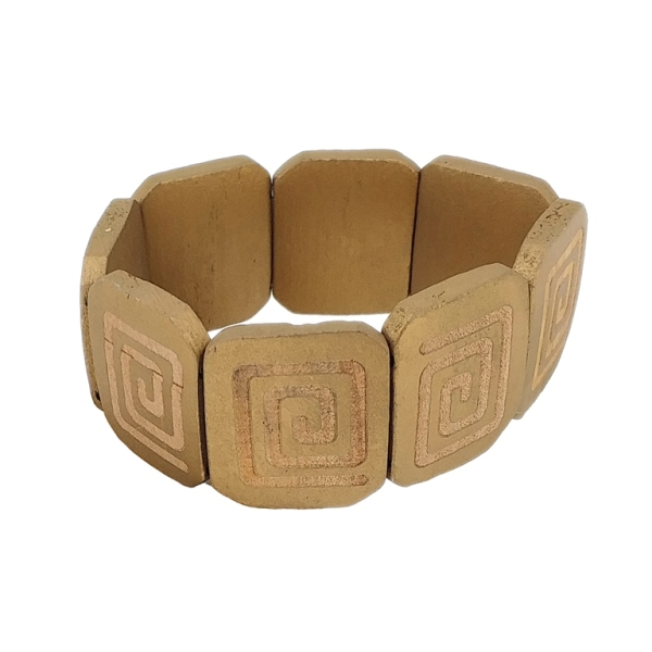 JEWELRY - ELASTIC BRACELET - WOODEN - SPIRAL TILE - GOLD - 1pc.