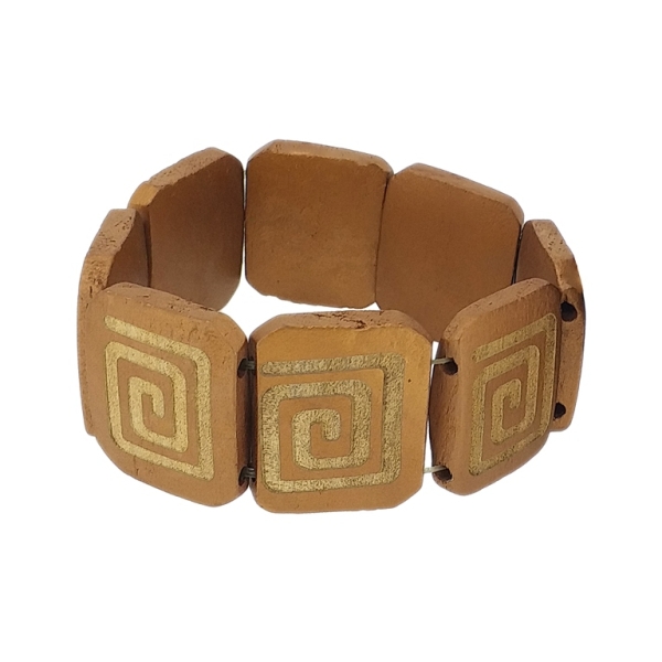 JEWELRY - ELASTIC BRACELET - WOODEN - SPIRAL TILE - BROWN (LIGHT) - 1pc.