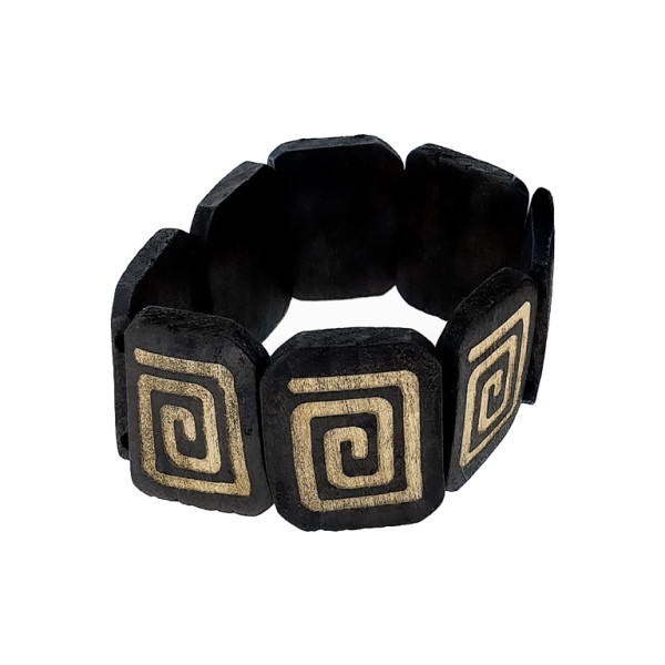 JEWELRY - ELASTIC BRACELET - WOODEN - SPIRAL TILE - BLACK - 1pc.