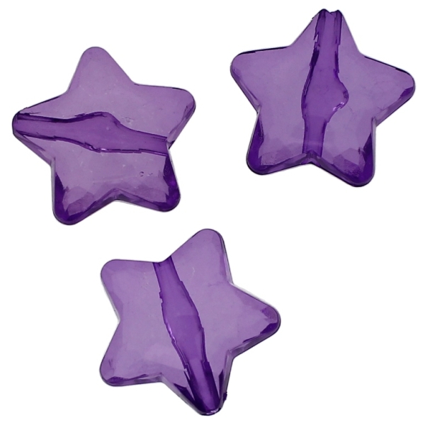 TRANSPARENT PLASTIC BEADS - STAR 04 FACETED - 28x27x13mm PURPLE (DARK) V51 - 50g Hole-3.0mm (11pcs.)