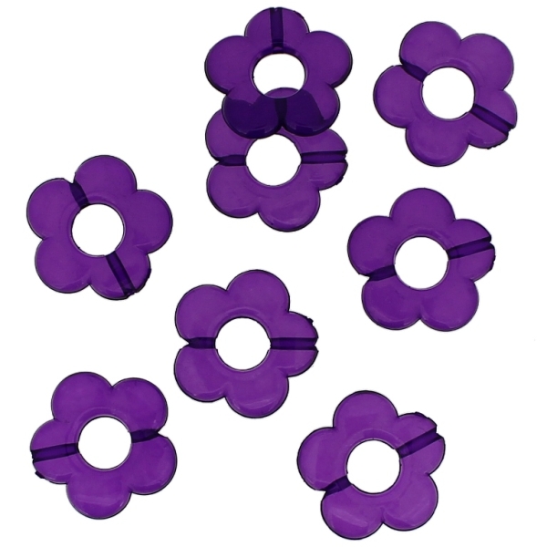 TRANSPARENT PLASTIC BEADS - FLOWER 06 - INNER HOLE 7.0mm - 19x3.5mm PURPLE (DARK) 02 V51 - 50g Hole-1.8mm (61pcs.)