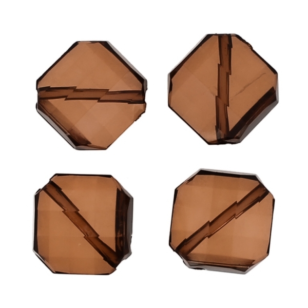 TRANSPARENT PLASTIC BEADS - SQUARE IRREGULAR FACETED - 21x19x9mm BROWN V63 - 50g Hole-2.5mm (21pcs.)