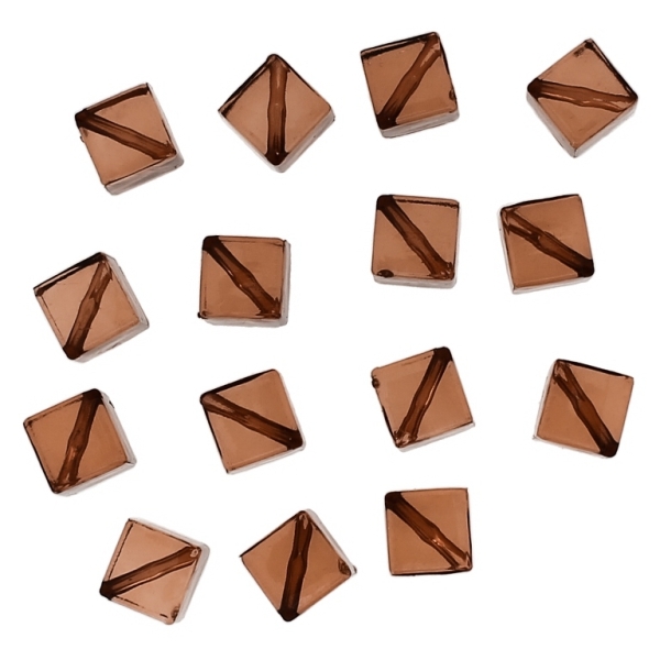 TRANSPARENT PLASTIC BEADS - CUBE DIAGONAL - 12x8x8mm BROWN V63 - 50g Hole-1.5mm (85pcs.)