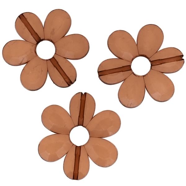 TRANSPARENT PLASTIC BEADS - FLOWER 04 FACETED - INNER HOLE 7.5mm - 33x4mm BROWN V63 - 50g Hole-1.8mm (23pcs.)