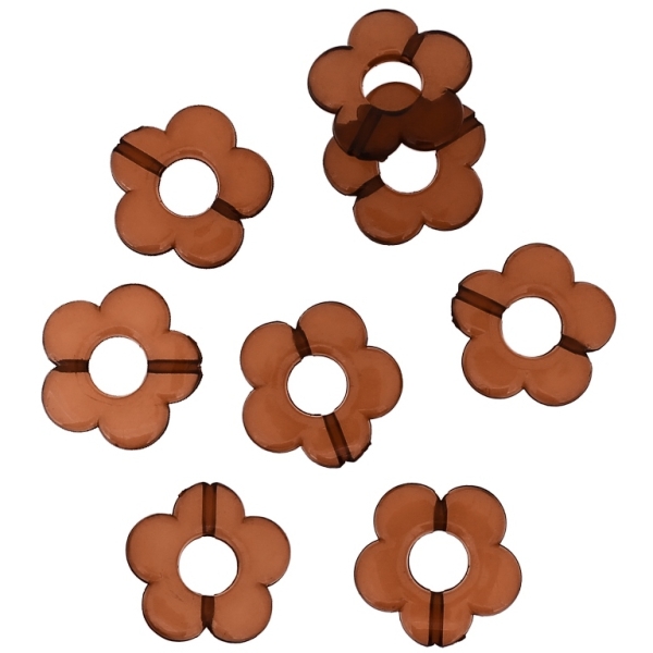 TRANSPARENT PLASTIC BEADS - FLOWER 06 - INNER HOLE 7.0mm - 19x3.5mm BROWN V63 - 50g Hole-1.8mm (61pcs.)