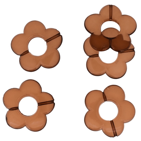 TRANSPARENT PLASTIC BEADS - FLOWER 06 - INNER HOLE 12mm - 30x5mm BROWN V63 - 50g Hole-2.0mm (20pcs.)