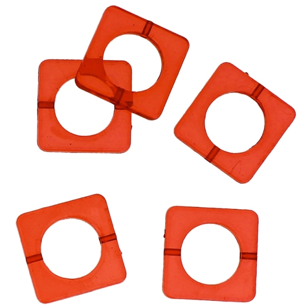 TRANSPARENT PLASTIC BEADS - SQUARE CONTOUR - INNER HOLE 13mm - 21x21x3mm RED V12 - 50g Hole-1.5mm (51pcs.)