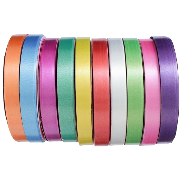 DECORATIVE RIBBON FOR FLOWERS AND PACKAGING - PVC - MONOCHROME - 1.2cm MIX - PACKAGE 10x10meters