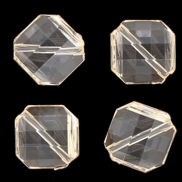 TRANSPARENT PLASTIC BEADS - SQUARE IRREGULAR FACETED - 21x19x9mm CHAMPAGNE (DARK) V16 - 50g Hole-2.5mm (21pcs.)