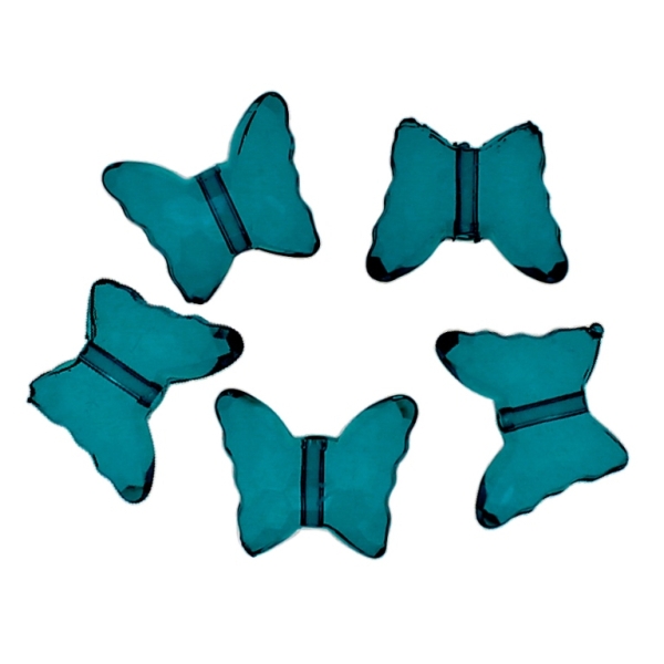 TRANSPARENT PLASTIC BEADS - BUTTERFLY 04 - FACETED 13x15x6mm TURQUOISE 02 V18 - 50g Hole-1.8mm (89pcs.)