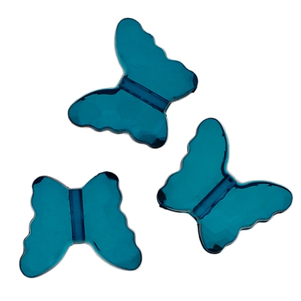 TRANSPARENT PLASTIC BEADS - BUTTERFLY 04 - FACETED 18x22x8mm TURQUOISE V18 - 50g Hole-2.5mm (27pcs.)