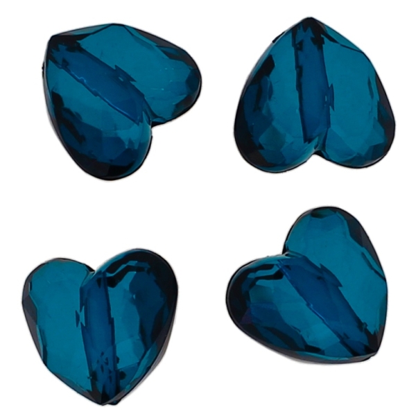 TRANSPARENT PLASTIC BEADS - HEART 06 FACETED - 17x18.5x11mm TURQUOISE V18 - 50g Hole-2.5mm (27pcs.)