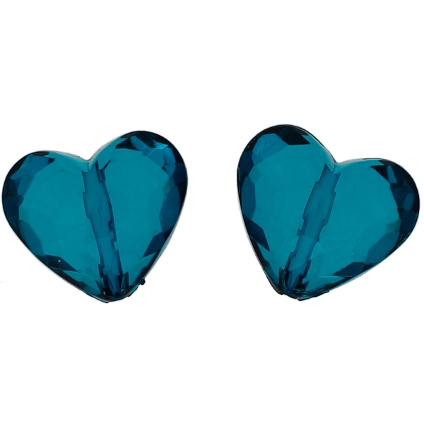 TRANSPARENT PLASTIC BEADS - HEART 06 FACETED - 25x29x16mm TURQUOISE V18 - 50g Hole-2.8mm (8pcs.)