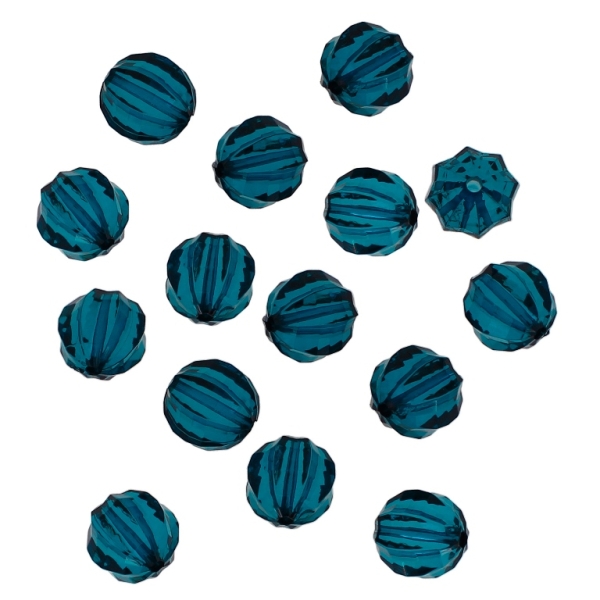 TRANSPARENT PLASTIC BEADS - BALL FACETED 03 WITH STRIPES - 16mm TURQUOISE V18 - 50g Hole-2.3mm (27pcs.)