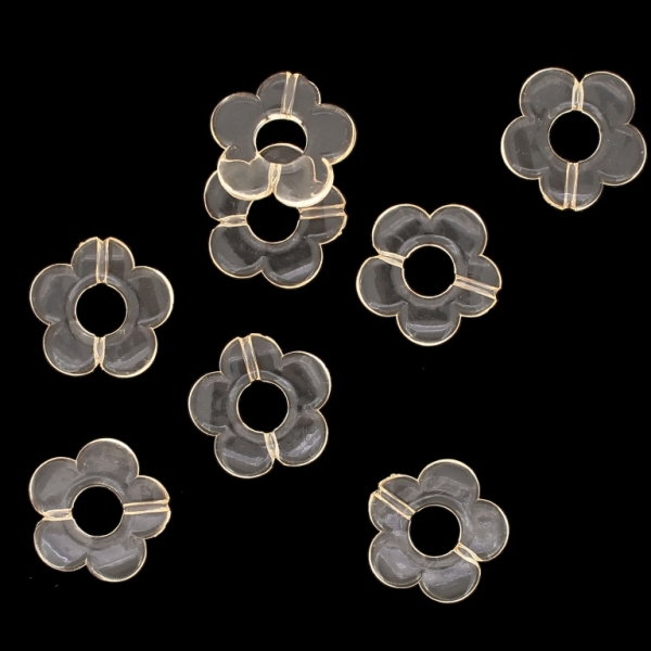 TRANSPARENT PLASTIC BEADS - FLOWER 06 - INNER HOLE 7.0mm - 19x3.5mm CHAMPAGNE (DARK) V16 - 50g Hole-1.8mm (61pcs.)