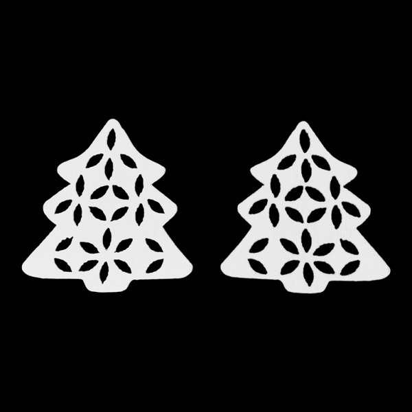 WOODEN BEADS LACE TYPE - CHRISTMAS FOR GLUING - CHRISTMAS TREE 03 - 39x35x2mm WHITE - 10pcs.