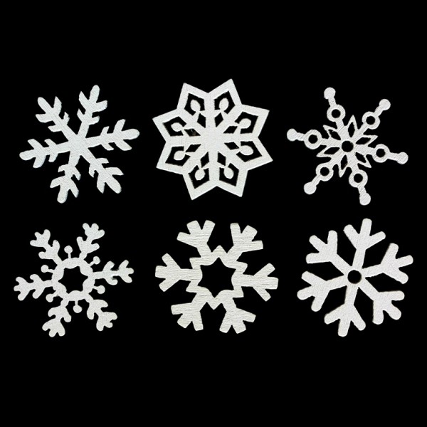 WOODEN BEADS LACE TYPE - CHRISTMAS FOR GLUING - SNOWFLAKE MIX 01 - 24x2mm WHITE - PACKAGE 100pcs.