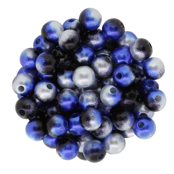 ACRYLIC IMITATION PLASTIC PEARLS - BALL - 8mm MULTICOLORED - BLUE-BLACK-GRAY - 50g Hole-2.2mm (212pcs.)