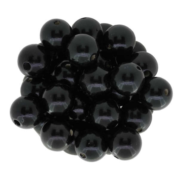 ACRYLIC IMITATION PLASTIC PEARLS - BALL - 12mm BLACK 72 - 50g Hole-2.2mm (58 бр.)