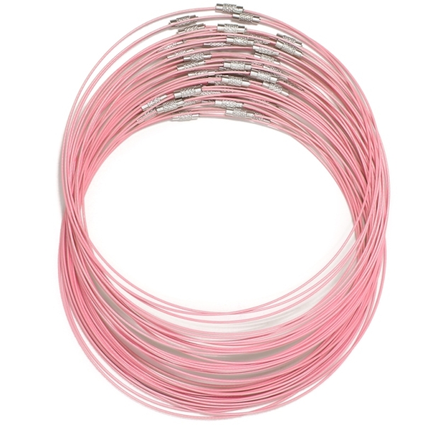 STRING WITH CLASP - STEEL CORD 1mm - NECKLACE - 145mm CORAL PINK - PACKAGE 50pcs.