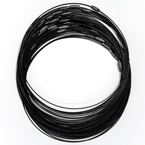 STRING WITH CLASP - STEEL CORD 1mm - NECKLACE - 145mm BLACK - PACKAGE 50pcs.