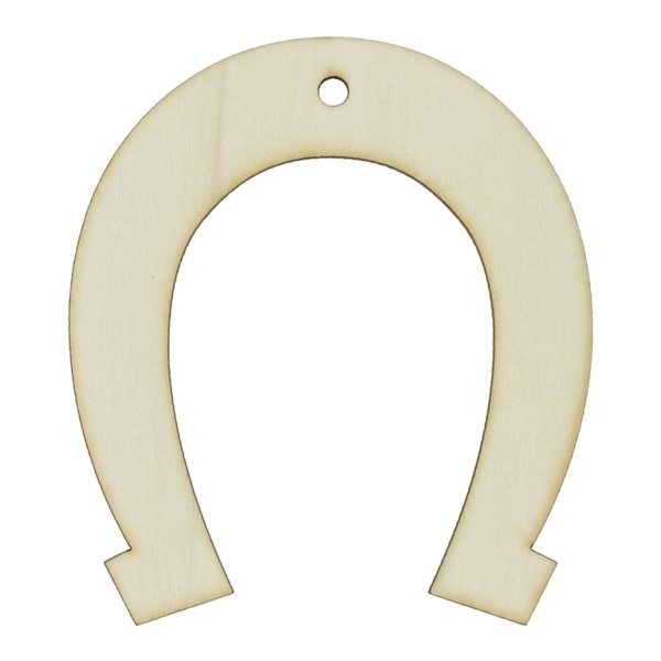 LASER CUT WOODEN FIGURES - PENDANT - HORSESHOE 80x90mm (China) - NATURAL - 5pcs. Hole-4.0mm