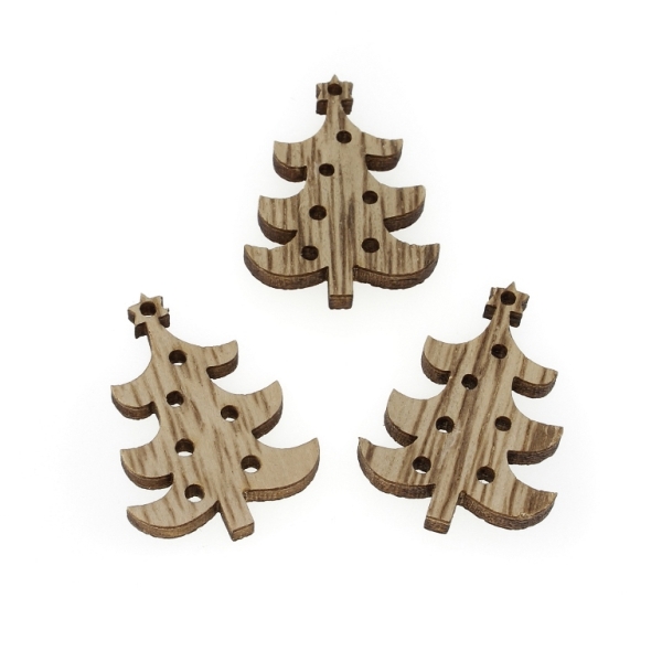 LASER CUT WOODEN FIGURES - CHRISTMAS - CHRISTMAS TREE 01 (China) - 21x30x3mm NATURAL (DARK) - 10pcs. Hole-2.5mm