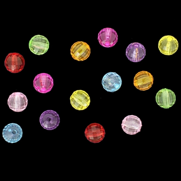 TRANSPARENT PLASTIC BEADS - BALL FACETED - 8mm MIX - PACKAGE 500g Hole-1.8mm (1810pcs.)