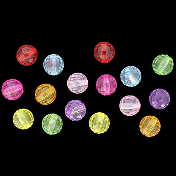 TRANSPARENT PLASTIC BEADS - BALL FACETED - 10mm MIX - 50g Hole-2.0mm (89pcs.)