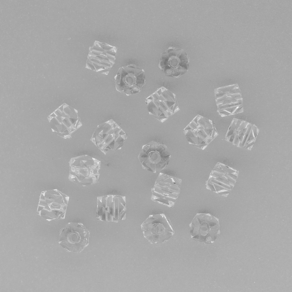 TRANSPARENT PLASTIC BEADS - CUBE FACETED - 5x6mm WHITE V01 - 50g Hole-1.5mm (500pcs.)