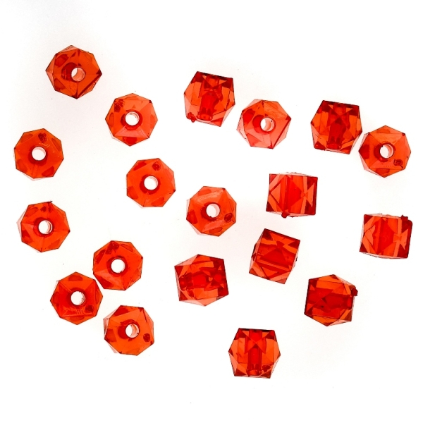 TRANSPARENT PLASTIC BEADS - CUBE FACETED - 5x6mm RED V12 - 50g Hole-1.5mm (500pcs.)