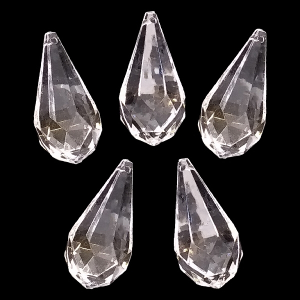 TRANSPARENT PLASTIC BEADS - PENDANT DROP FACETED - 25x50mm WHITE V01 - PACKAGE 500g Hole-2.5mm (36pcs.)